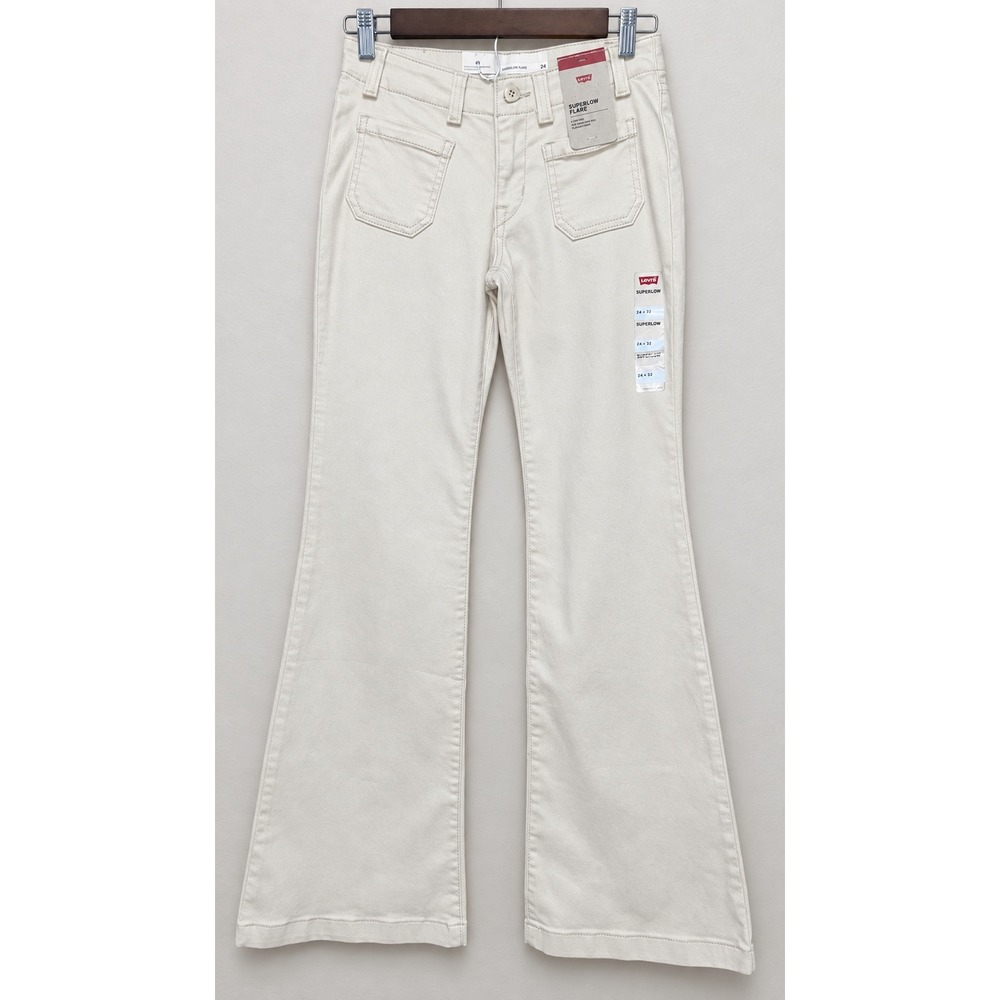 Levis Superlow Flare Jeans Beige Khaki Low Rise 24x32 A7540-0006